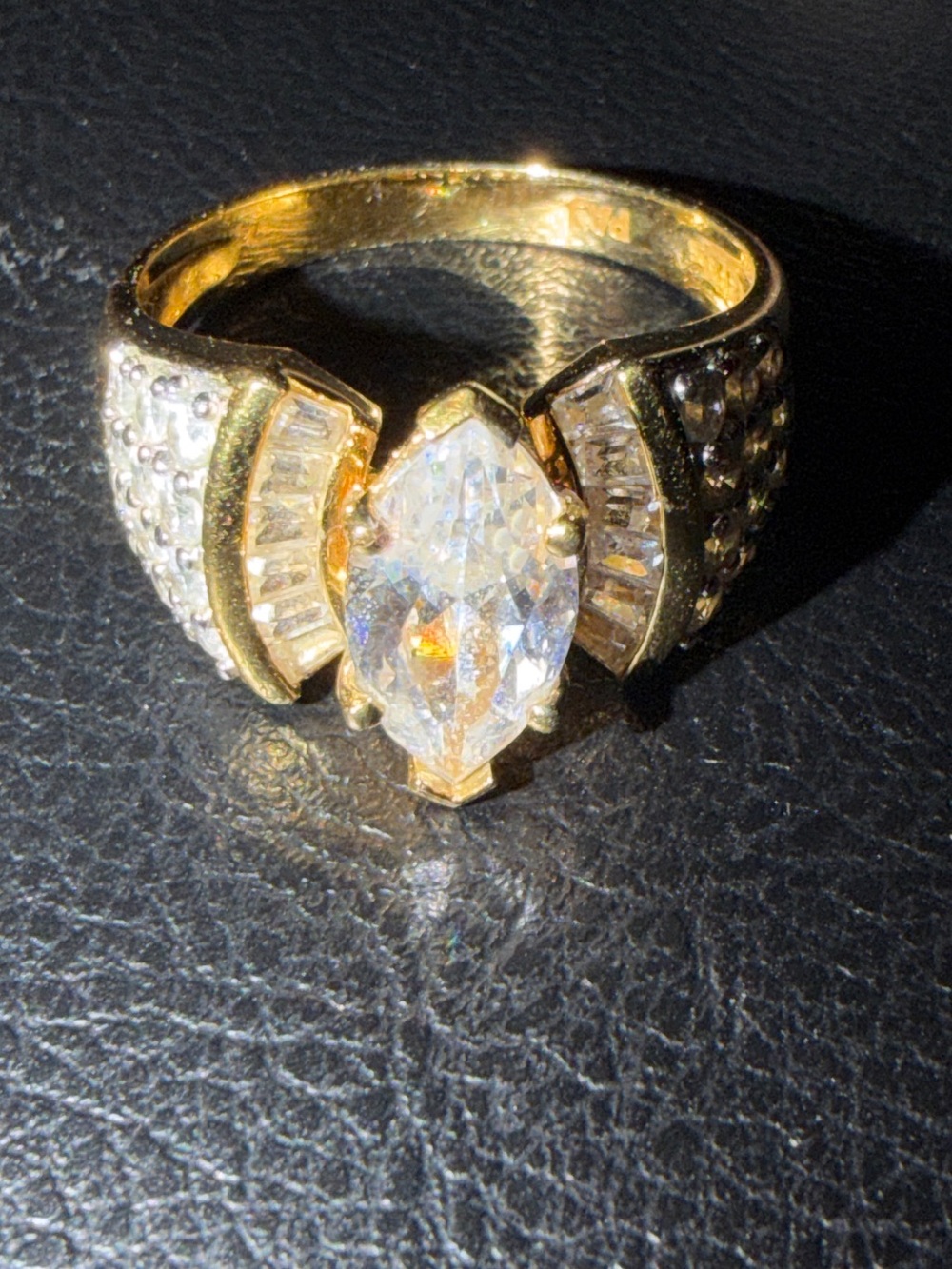 Gold plated Sterling Silver CZ Statement Ring - Women Jewelry size 10 1/2